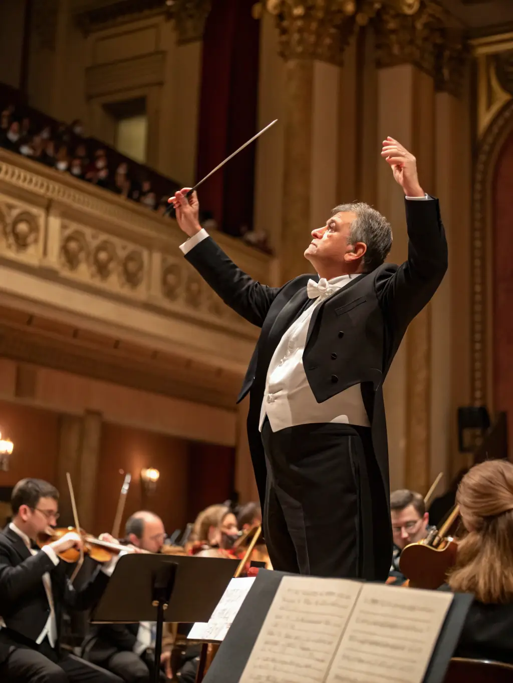 A close-up shot of a conductor leading the Orchestre d'Harmonie de Belley during a rehearsal, showcasing the passion and dedication of the musicians.